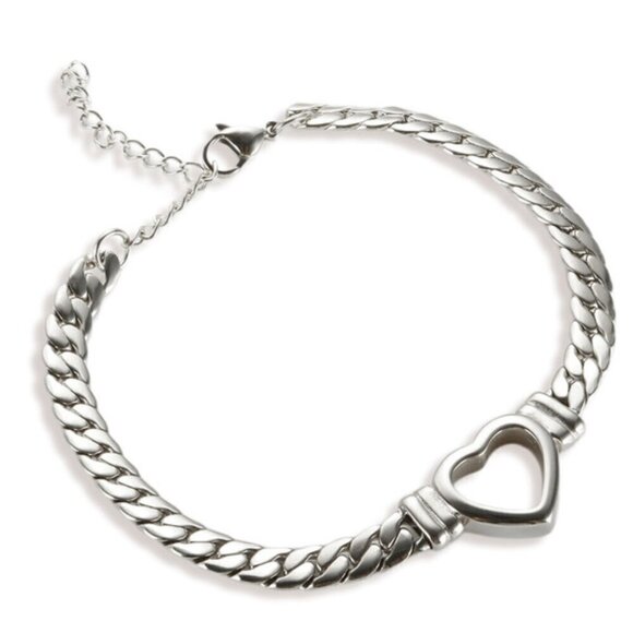 Jewelry - Stainless Steel Hollowed Out Heart Chunky Curb Link Chain Bracelet
